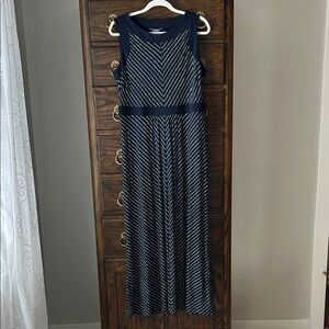 Lands' End Navy and White Chevron Maxi Dress